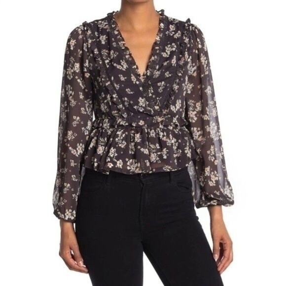 ASTR The Label Ditsy Floral Chiffon Faux Wrap Sheer Sleeve Womens Size Small - Picture 13 of 13